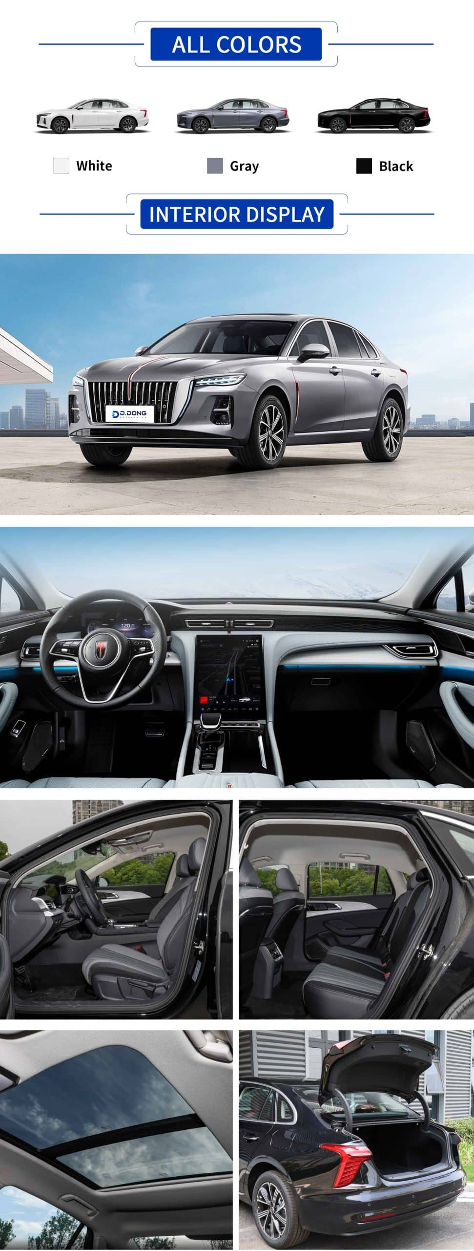 2025 Hongqi H5 PHEV Sedan exterior and interior with color options