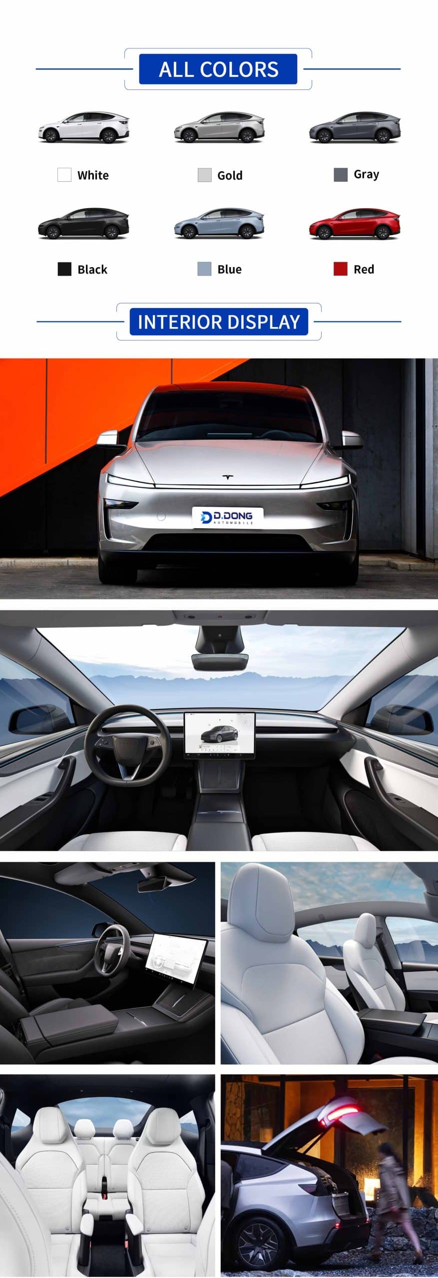 2026 Tesla model Y L electric SUV in color with interior and exterior