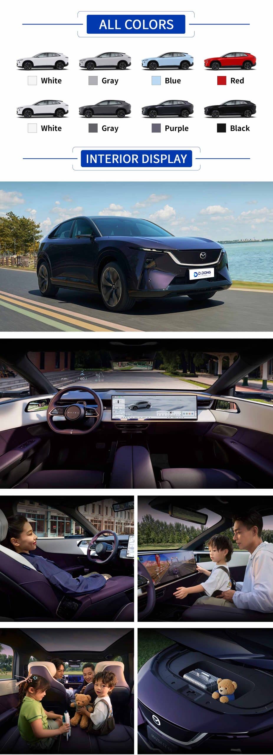 2025 Mazda EZ-60 electric/extended-range mid-size SUV showing exterior, interior, and colors