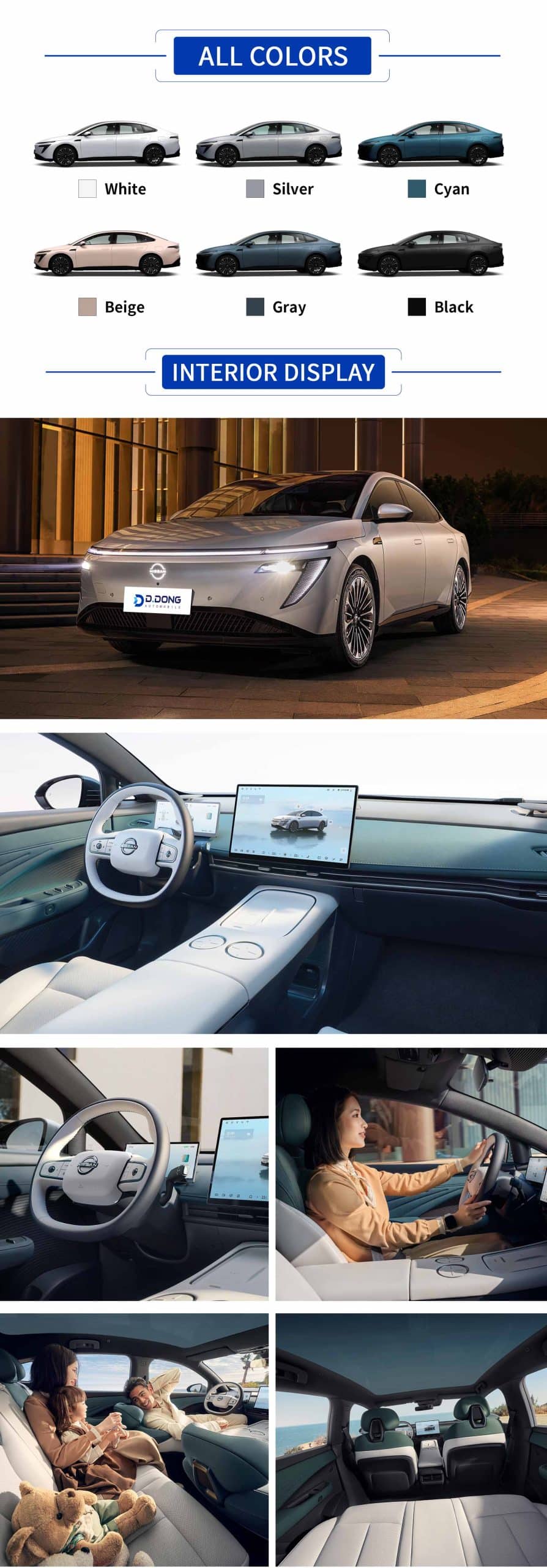 2025 Nissan N7 electric Mid-to-large sedan showing exterior, interior, and colors